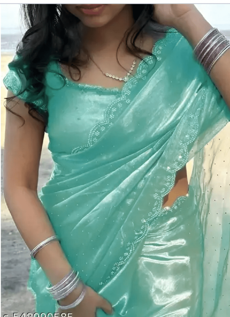 Fancy organza silk saree with hand work